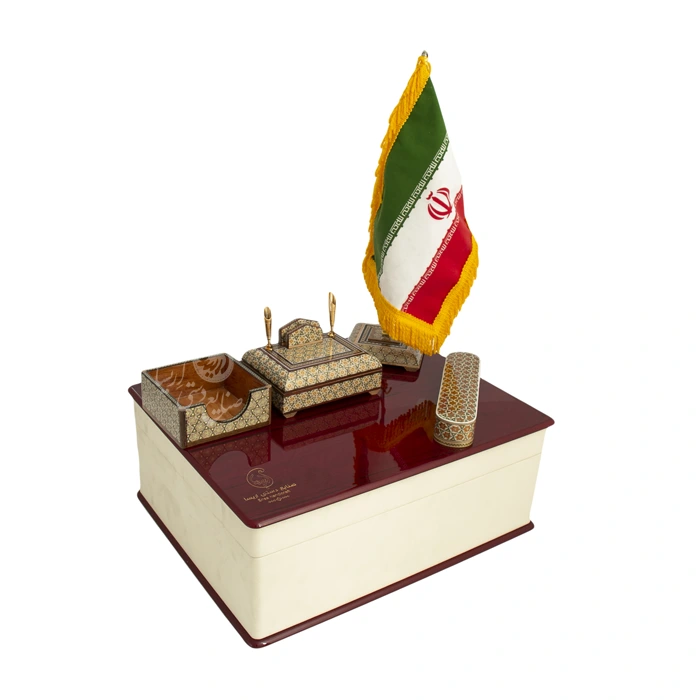 ست مدیریتی رومیزی خاتم با جعبه چوب و چرم